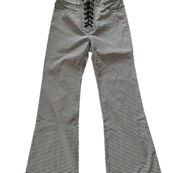 🖤 Honey Punch Check Wide-Leg Trousers w/ Lace – Size L - Picture 1 of 4